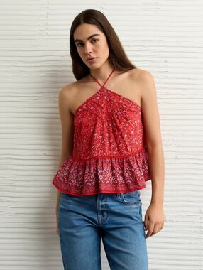 American Eagle Y-Neck Lacy Halter Top XXL Red NWT
